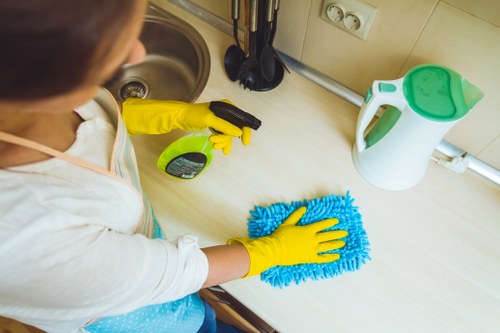 Deep cleaning of kitchen surfaces and appliances during move out cleaning in Crystal Palace